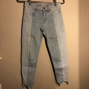 Two tone cropped jeans